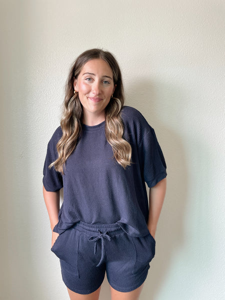 Navy Ribbed Shorts and Top Set