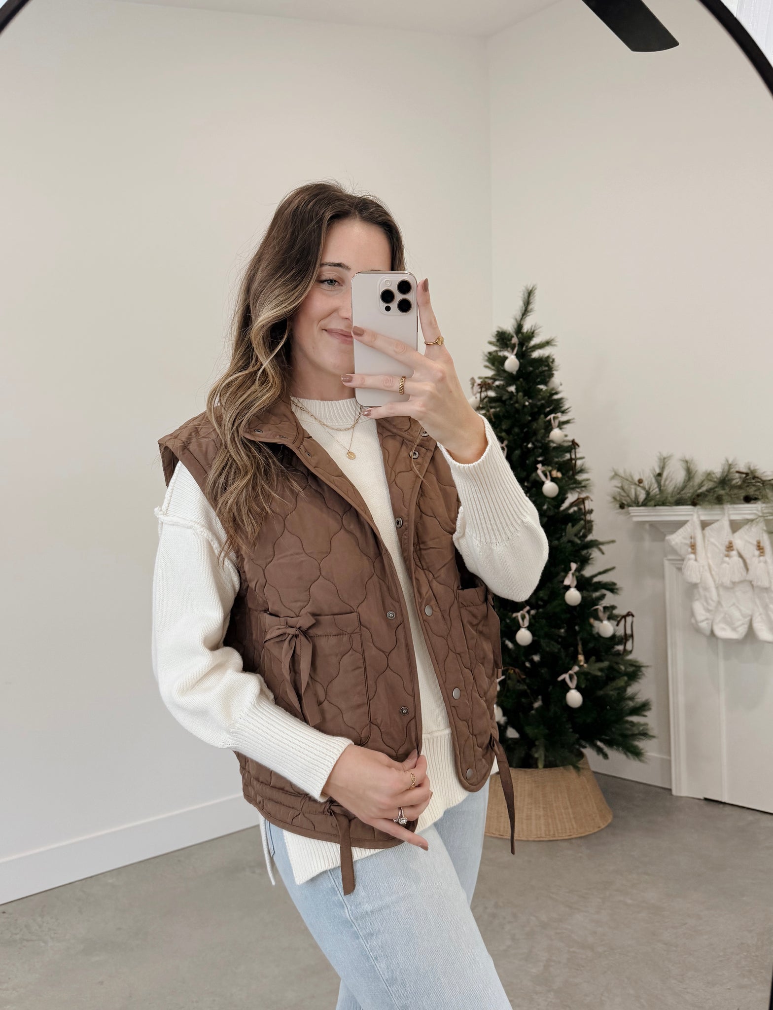 MOCHA Quilted Bow Tie Vest