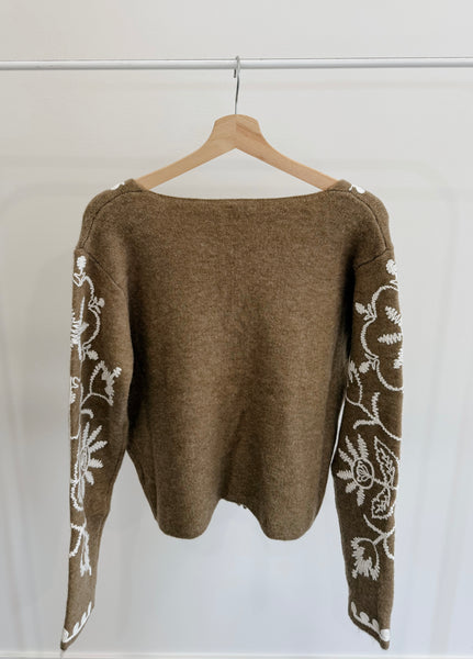 Naomi Olive Embroidered Sweater