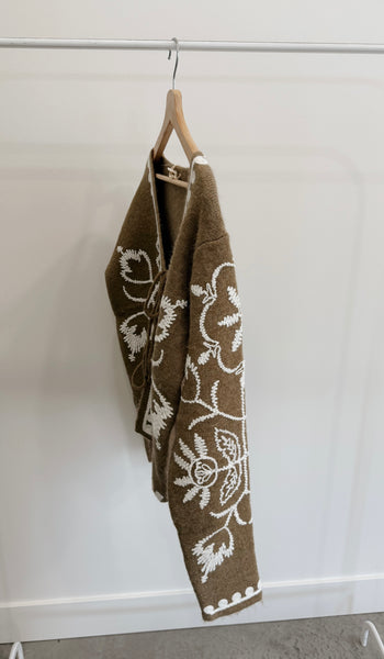 Naomi Olive Embroidered Sweater