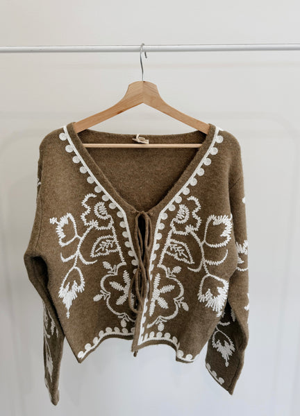 Naomi Olive Embroidered Sweater