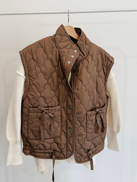 MOCHA Quilted Bow Tie Vest