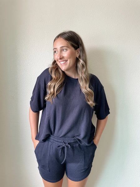 Navy Ribbed Shorts and Top Set