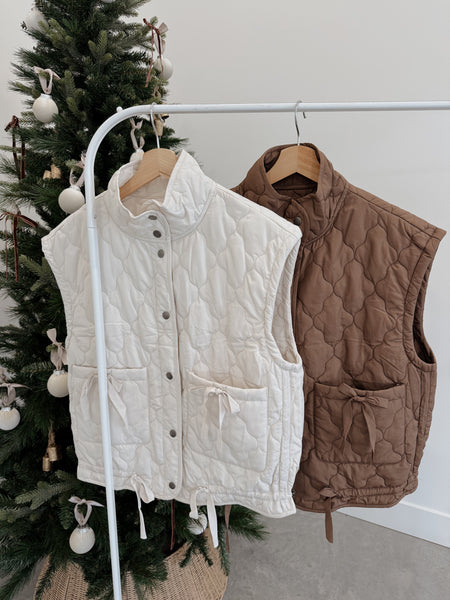 MOCHA Quilted Bow Tie Vest