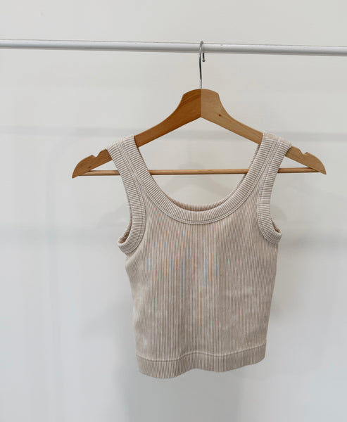 Sand Beige Padded Ribbed Tank