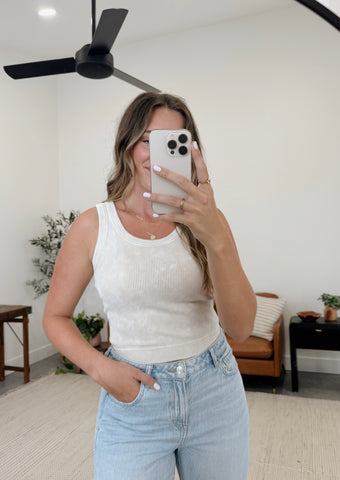 Sand Beige Padded Ribbed Tank