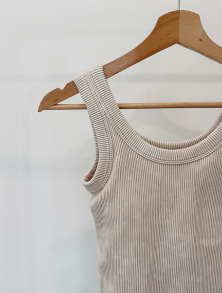 Sand Beige Padded Ribbed Tank